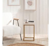 Pacific Lifestyle Beige Granite Square Side Table With Burnished Gold Metal Legs 48Cm, Madison
