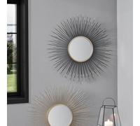 Pacific Lifestyle Black And Gold Metal Starburst Design Round Wall Mirror