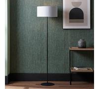 Ruma Tall Living Room Floor Lamp Brushed Silver Grey Drum Lampshade in White Ruma White