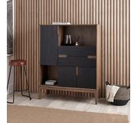 Pacific Lifestyle Black And Natural Acacia Wood Display Cabinet 3 Door 2 Drawers 2 Shelves 2 Doors