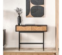 Pacific Lifestyle Black And Natural Chevron Oak Console Table With 2 Drawers And Metal Legs 100Cm, Hailee