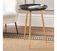Pacific Lifestyle Black Enamel And Gold Metal Round Side Table With Cast Tripod Legs 44Cm, Seline