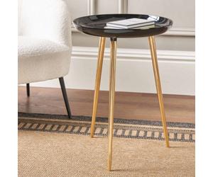 Pacific Lifestyle Black Enamel And Gold Metal Round Side Table With Cast Tripod Legs 44Cm, Seline