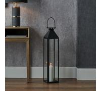 Stainless Steel Lantern for LED Candles | Metal and Glass Decorative Lantern for Indoor | Rectangular Lantern Candle Display (Black, W19 x D18 x H81cm)