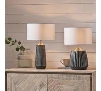 Pacific Lifestyle Black Textured Ceramic And Brushed Silver Tall Table Lamp