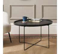 Pacific Lifestyle Black Wood Veneer And Metal Round Coffee Table With Lipped Top And Folding Frame 76Cm, Voss