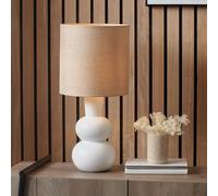 Pacific Lifestyle Boho Curved Bottle Ceramic Table Lamp | Modern Ball Base Table Lamps for Living Room or Bedroom | Matt Decorative Bedside Table-Lamp (White)