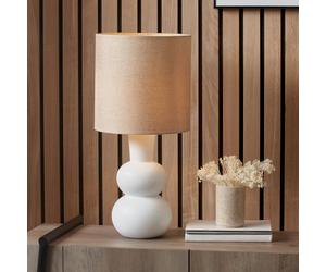 Pacific Lifestyle Boho Curved Bottle Ceramic Table Lamp | Modern Ball Base Table Lamps for Living Room or Bedroom | Matt Decorative Bedside Table-Lamp (White)