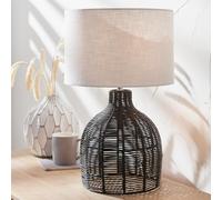 Pacific Lifestyle Boho Wicker Table Lamps for Living Room | Natural Rattan Standard Lamp with Cream Shade | Bedroom Bedside Table Lamps with Shade | Neutral Organic Table-Lamp (Black)