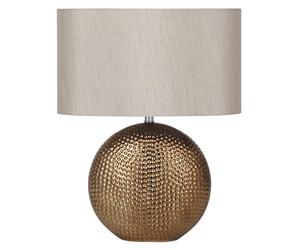 Pacific Lifestyle Bronze Dot Textured Ceramic Table Lamp | Art Deco Hammered Ceramic Lamp | Standard Living Room Lamps Complete with Oval Shade
