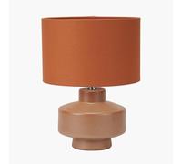 Pacific Lifestyle Brown Ceramic Table Lamp with Cotton Effect Shade, Cinnamon Crackle Effect Scandi Bedside and Living Room Light, 38cm
