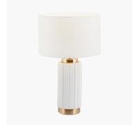 Pacific Ionic White Textured Ceramic And Gold Metal Table Lamp, White
