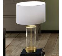 Ruma Glass Cylinder Table Lamp With Gold Detail & White Lampshade Ruma Gold