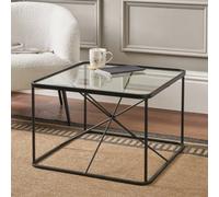 Pacific Lifestyle Clear Glass Square Coffee Table With Black Metal Cross Frame 60Cm, Roxy