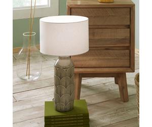 Pacific Lifestyle Embossed Art Deco Grey Ceramic Table Lamp