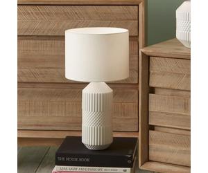 Pacific Lifestyle Geometric Textured Tall Ceramic Table Lamp for Living Room - Modern Scandi Neutral Geo Embossed with White Drum Shade