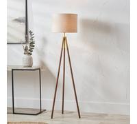 Pacific Lifestyle Gold Metal And Wood Grain Tripod Floor Lamp