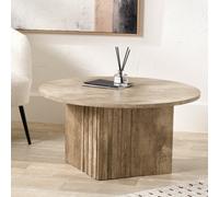 Pacific Lifestyle Grey Concrete Effect Round Coffee Table With Fluted Groove Plinth Base 80Cm, Elkton