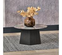 Pacific Lifestyle Jade Marble Effect Round Coffee Table With Dark Oak Geometric Base 80Cm, Myana