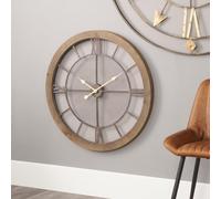 Pacific Lifestyle Large Industrial Skeleton Wall Clock | Contemporary Metal and Wood Oversized Wall Clocks For Living Room Clock | Extra Big Roman Numeral Kitchen Clocks (Grey Metal and Wood)