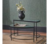 Pacific Lifestyle Marazzi S/2 Bevelled Glass And Black Metal Half Moon Coffee Tables