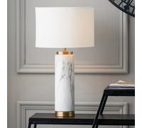 Pacific Lifestyle Modern Art Deco Table Lamps for Living Room | White Marble Effect Ceramic Lamp