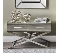 Pacific Lifestyle Mirrored Glass Coffee Table With 4 Drawers And Silver Metal Cross Legs 81Cm, Rocco