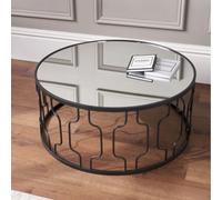 Pacific Lifestyle Mirrored Glass Round Coffee Table With Art Deco Graphite Metal Frame 80Cm, Caprisse