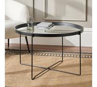 Pacific Lifestyle Mirrored Glass Round Coffee Table With Black Wood Veneer Edge And Folding Frame 76Cm, Voss