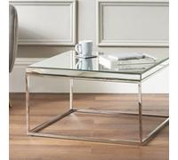 Pacific Lifestyle Mirrored Glass Square Coffee Table With Bevelled Edge And Silver Metal Frame 70Cm, Elysee