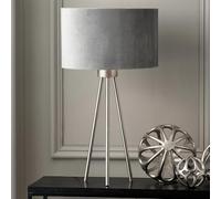 Pacific Lifestyle Modern Art Deco Tripod Table Lamp with Velvet Lampshade | Living Room Table Lamps for Bedroom (Silver)