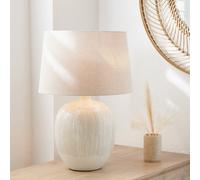 Pacific Lifestyle Ribbed Ceramic Table Lamp for Living Room | Contemporary Coastal Bedside Table Bedroom Lamp Base and Shade | Ombre Textured Round Table-Lamps (Cream)