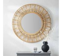 Pacific Lifestyle Natural Bamboo Wooden Frame Round Wall Mirror
