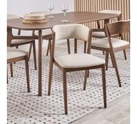 Pacific Lifestyle Natural Linen And Dark Brown Wood Curved Back Dining Chair