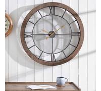 Pacific Lifestyle Natural Wood And Black Metal Mesh Round Wall Clock