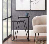 Pacific Lifestyle Nest Of 2 Black Ash And Metal Side Tables, Slim Nesting Set, Mashiko
