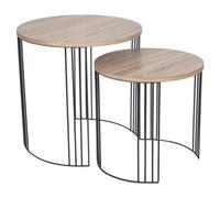 Pacific Lifestyle Nest Of 2 Dark Oak And Black Metal Round Side Tables With Wire Frames, Atri
