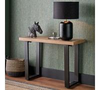 Pacific Lifestyle Oak Finish Mango Wood Console Table With Black Metal Cross Legs 100Cm, Pahoja