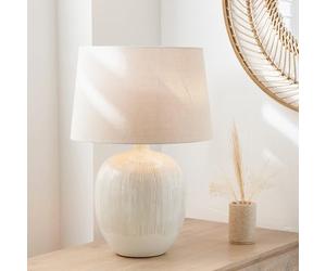 Pacific Lifestyle Ribbed Ceramic Table Lamp for Living Room | Contemporary Coastal Bedside Table Bedroom Lamp Base and Shade | Ombre Textured Round Table-Lamps (Cream)
