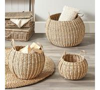 Pacific Lifestyle Round Seagrass And Palm Leaf Baskets With Handles Set Of 3