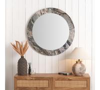 Pacific Lifestyle Round Wall Mirror Grey Jade Marble Effect Veneer 80Cm Contemporary