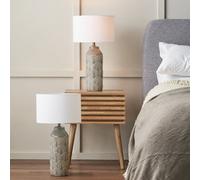 Pacific Lifestyle Bethan Embossed Grey Ceramic Table Lamp Set of 2 | Feather Pattern Scandi Table Lamp Duo | Bedside Table Lamps with Art Deco Arch Pattern