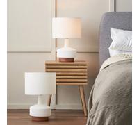 Ruma Set of 2 Elio White & Wood Effect Textured Ceramic Table Lamp Ruma White