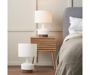 Pacific Lifestyle Set Of 2 Elio White And Wood Effect Textured Ceramic Table Lamp