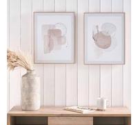Pacific Lifestyle Set of 2 Natural Abstract Prints with Natural Frame | Framed Canvas Muted Colours Absract Shapes | Neutral Coastal Wall Decor