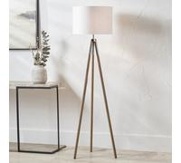 Pacific Lifestyle Silver Metal And Wood Grain Tripod Floor Lamp