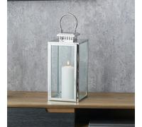 Pacific Lifestyle Silver Stainless Steel And Glass Medium Rectangular Lantern