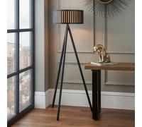 Ruma Slatted Black Wood Tripod Floor Lamp Scandi Lighting Living Room Ruma Black