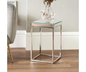 Pacific Lifestyle Small Mirrored Glass Square Side Table With Silver Metal Frame 48Cm, Elysee