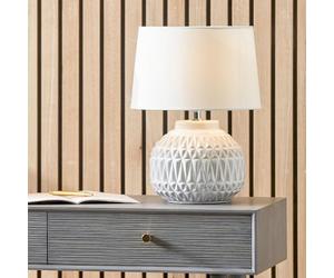 Pacific Lifestyle Small White Aztec Patterned Ceramic Table Lamp - Boho Chic Bedside Light for Bedroom, Living Room & Home Decor, Modern Tribal Style Accent Lighting